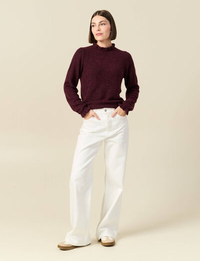 Pull col montant manches longues bordeaux femme