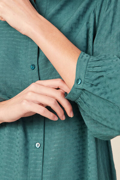 Chemise manches 3/4 vert canard femme