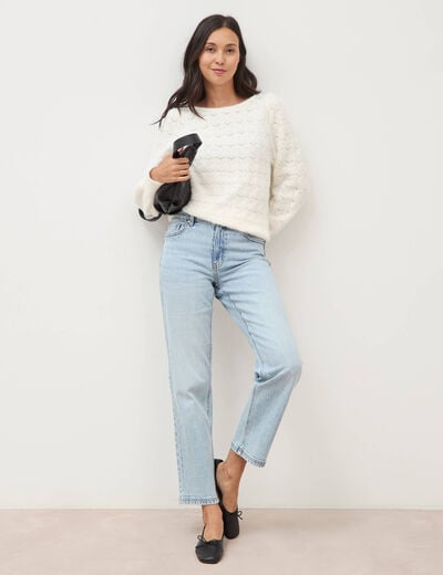 Pull manches longues col bateau ecru femme