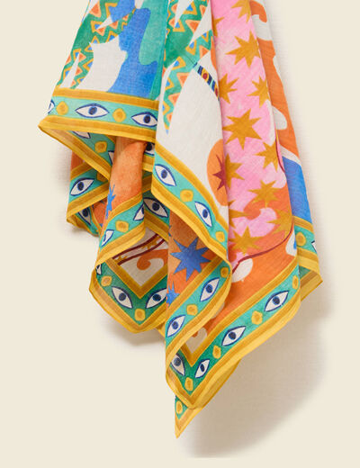 Foulard en coton satin&eacute; orange clair femme