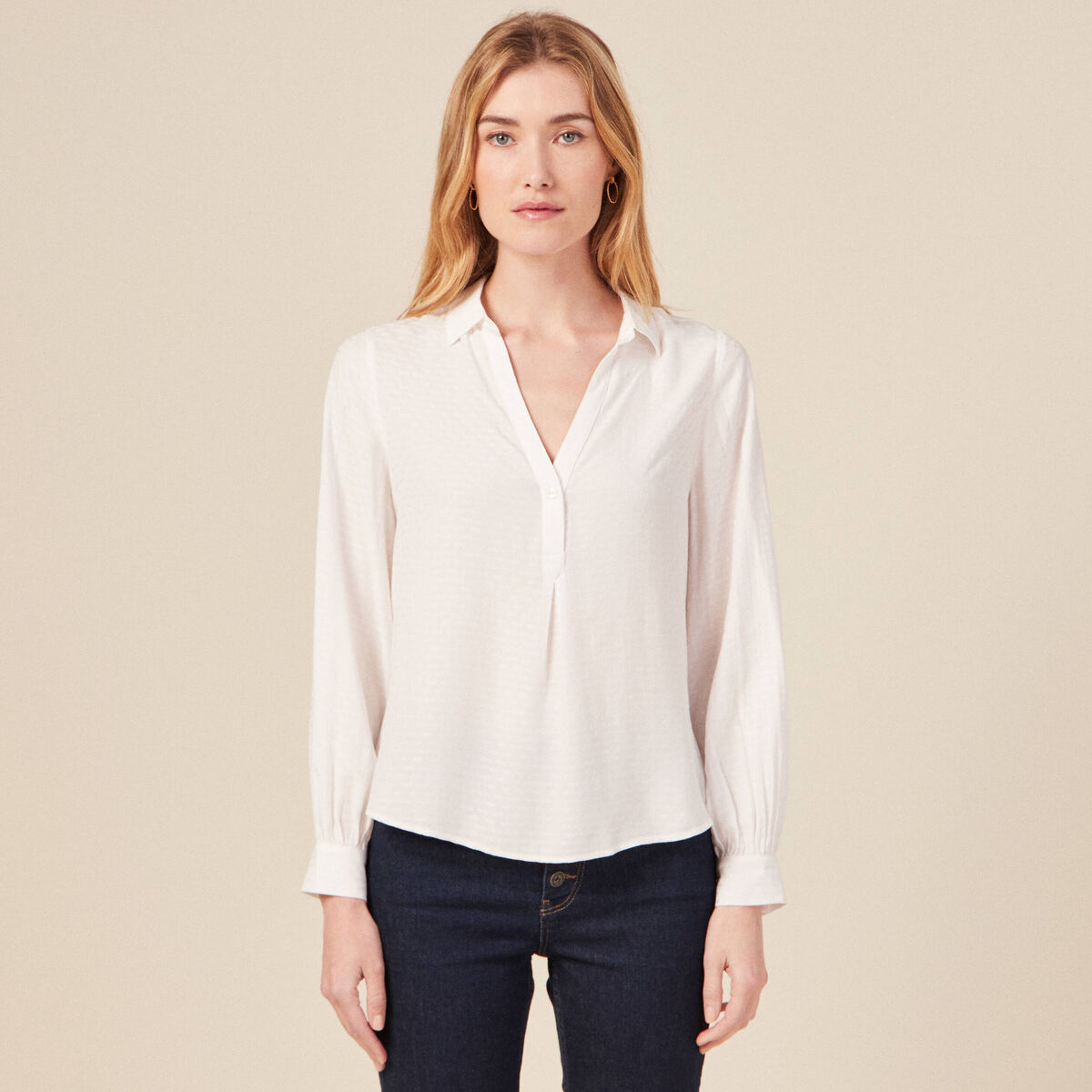 Blouse manches longues ecru femme