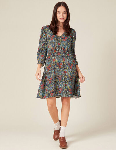 Robe trapèze manches 3/4 noir femme