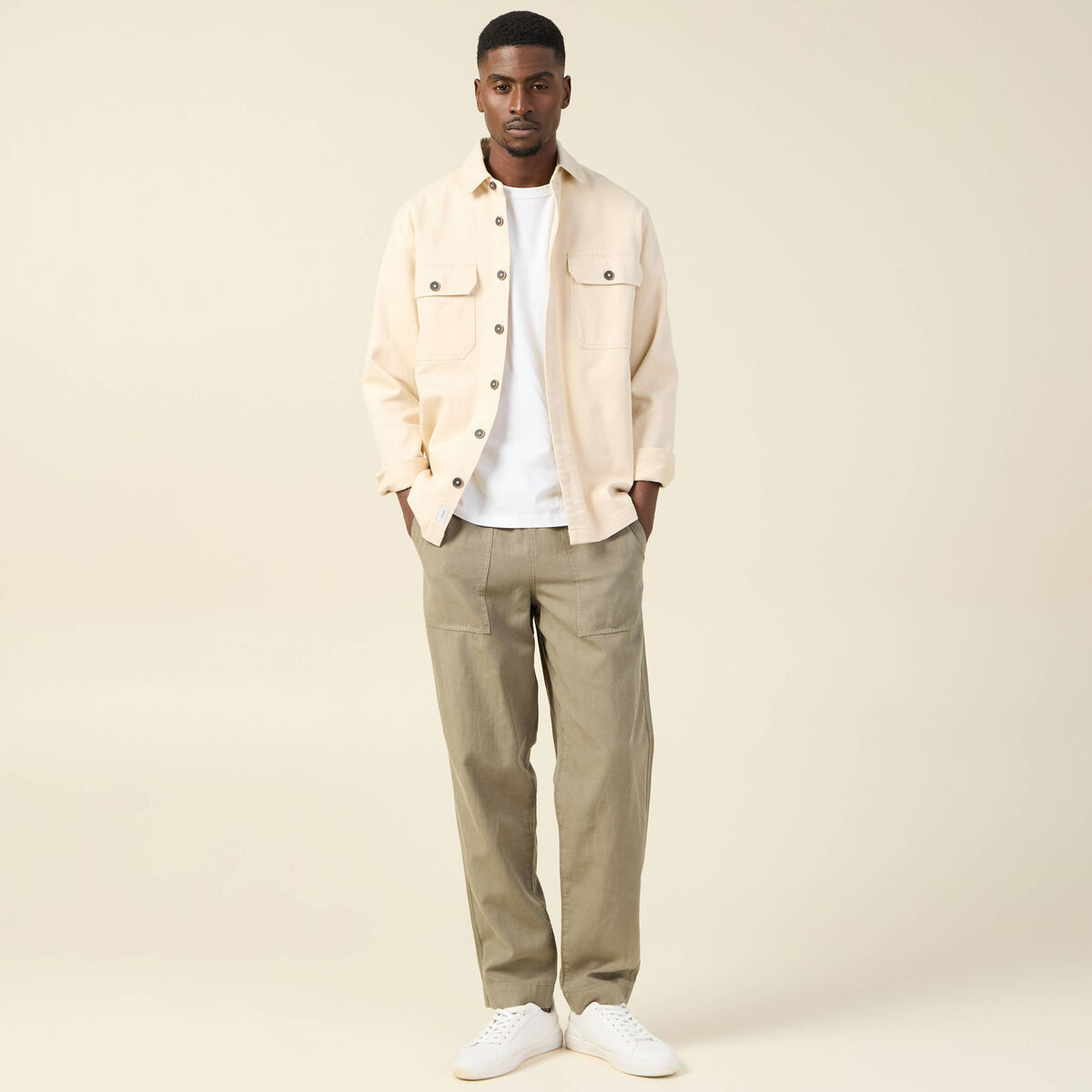 Pantalon chino à coulisse vert kaki homme