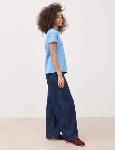 T-shirt droit col rond manches courtes bleu clair femme
