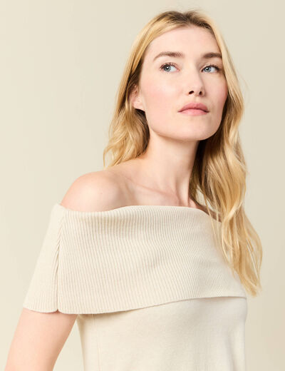 Débardeur tricot sans manches creme femme
