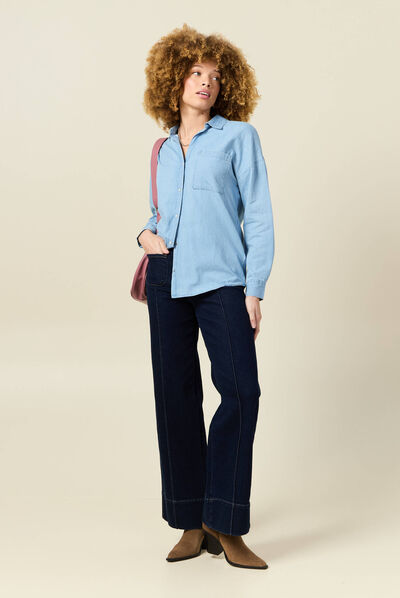 Chemise en jean denim bleach femme