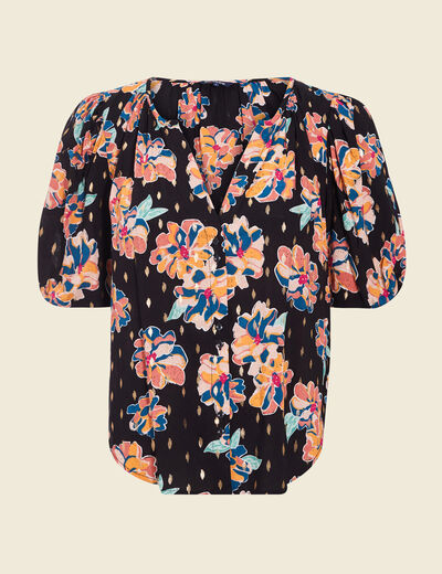 Chemise manches 3/4 noir femme