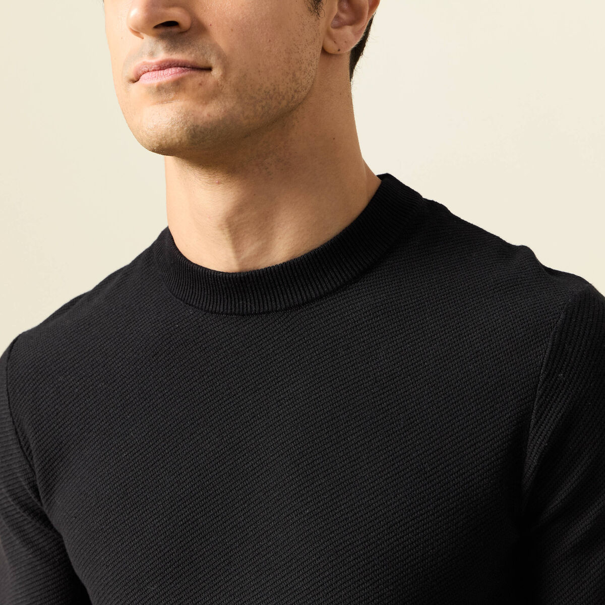 Pull col rond manches longues noir homme