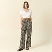 Pantalon large taille haute creme femme