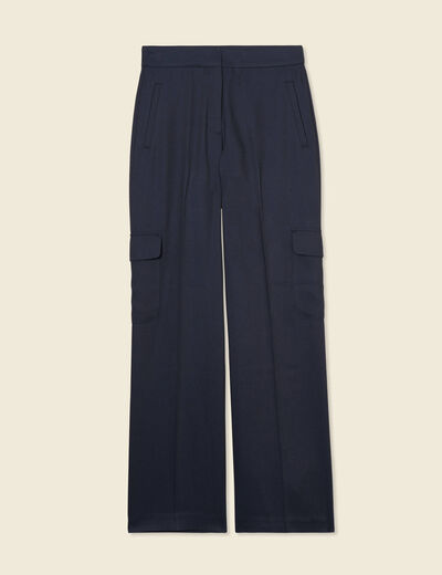 Pantalon cargo taille haute bleu marine femme