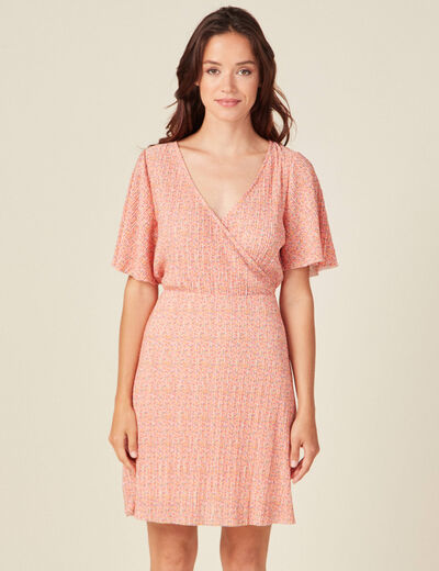 Robe trapèze plissée orange femme