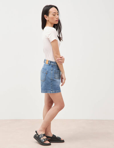 Short en jean taille haute denim stone femme