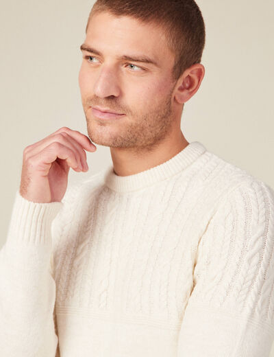 Pull manches longues torsades ecru homme