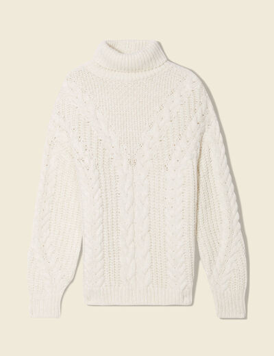 Pull manches longues col roulé ecru femme