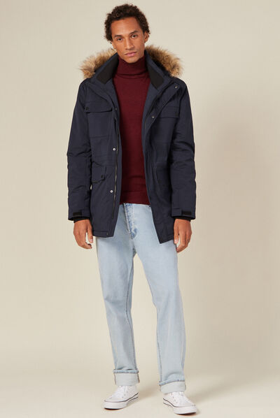 Parka droite à capuche bleu foncé homme