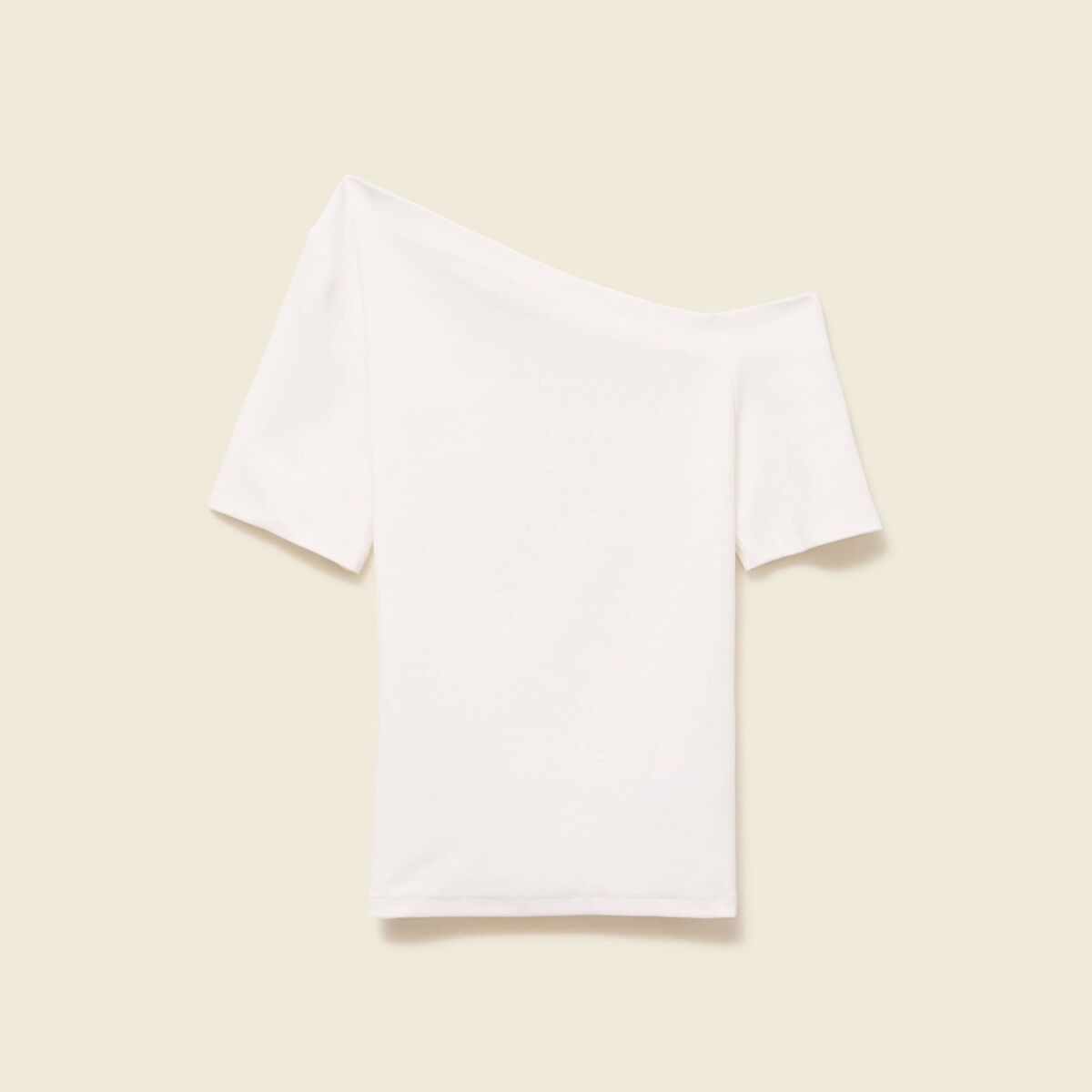T-shirt asymétrique manches courtes ecru femme