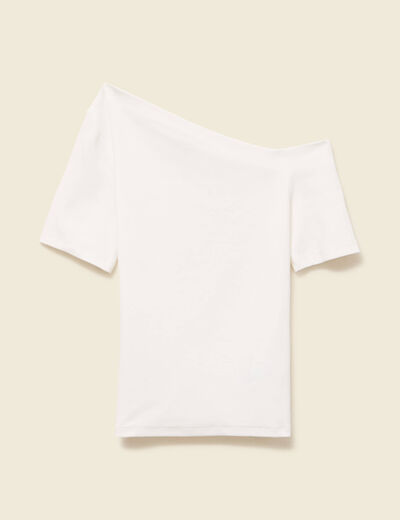 T-shirt asymétrique manches courtes ecru femme