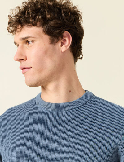 Pull manches longues col rond bleu gris homme