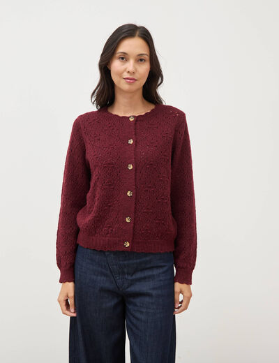 Gilet manches longues col rond bordeaux femme