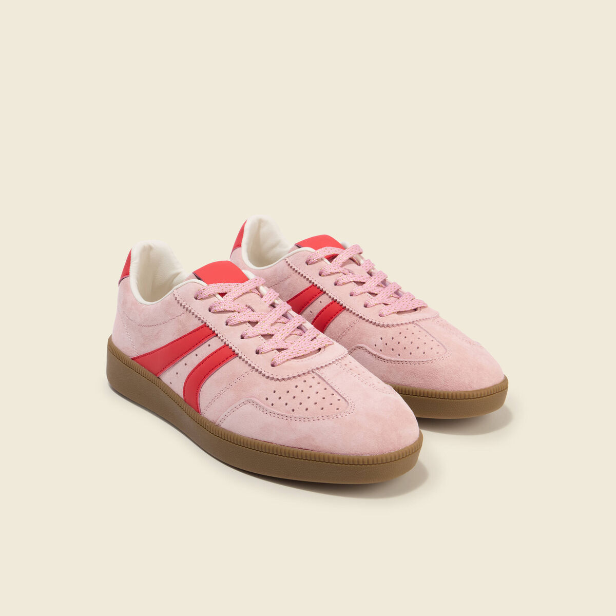 Basket en croute de cuir rose clair femme