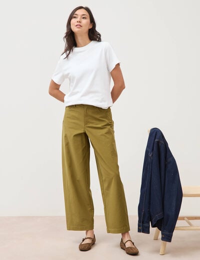 Pantalon coupe regular vert kaki femme