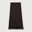 Jupe droite longue satin&eacute;e marron fonc&eacute; femme