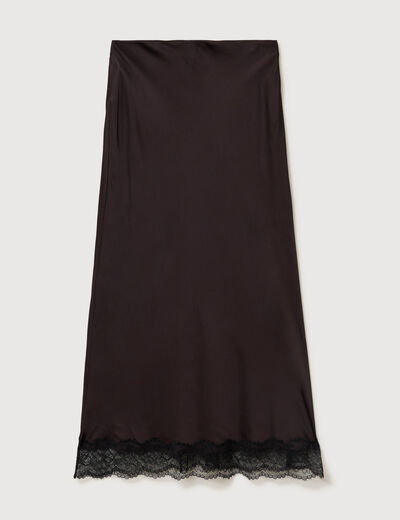 Jupe droite longue satin&eacute;e marron fonc&eacute; femme