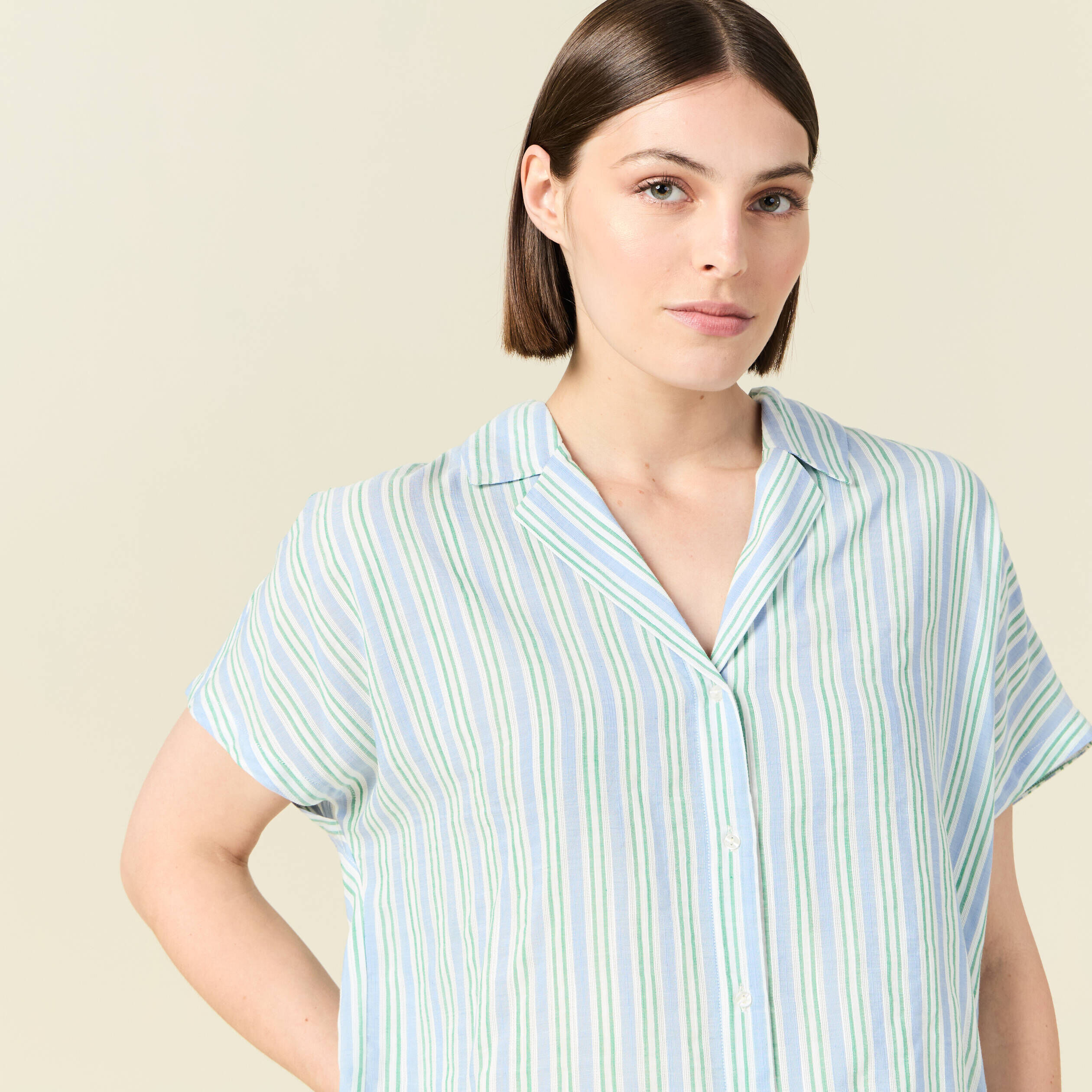 Chemisier Femme Manches Courtes Bleu Multicolore Gelert En Coton - Taille 8