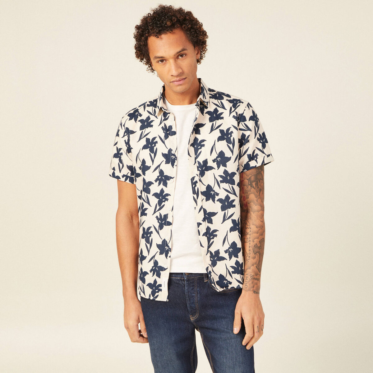 Chemise manches courtes beige homme