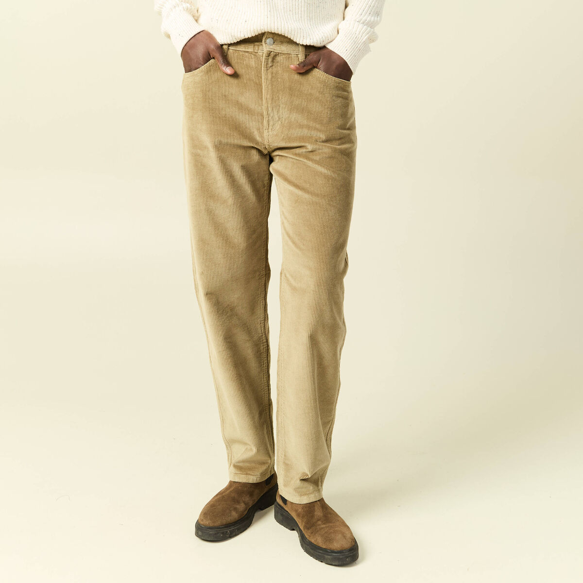 Pantalon relaxed large longueur 32 beige fonce homme