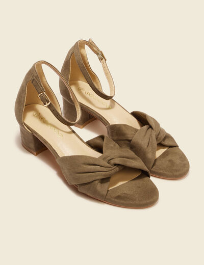 Sandales à talons suédine vert kaki femme