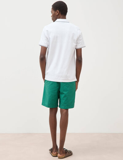 Polo cintr&eacute; en coton manches courtes blanc homme