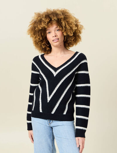 Pull manches longues bleu marine femme
