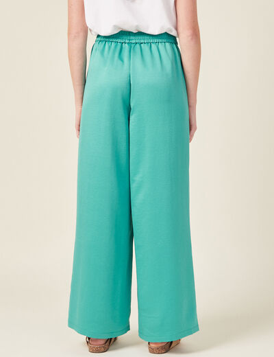 Pantalon large fluide satin bleu turquoise femme
