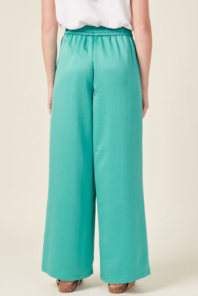 Pantalon large fluide satin bleu turquoise femme