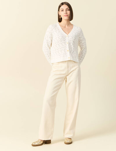 Gilet manches longues ajouré ecru femme