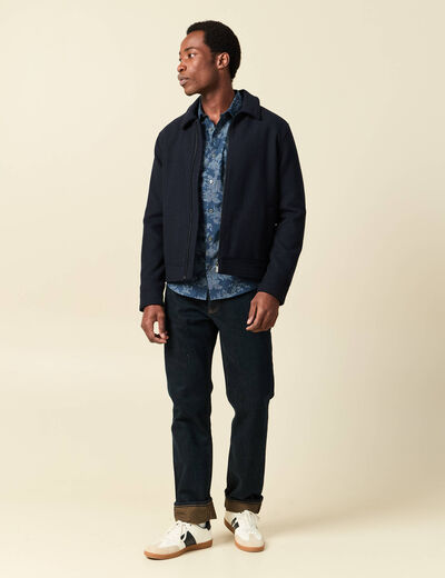 Chemise en coton manches longues bleu marine homme