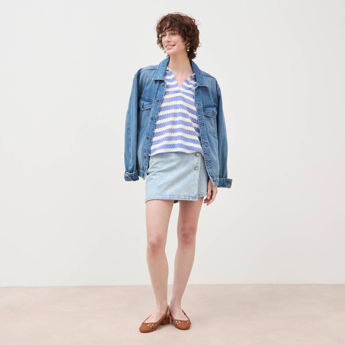 T-shirt manches courtes bleu ciel femme