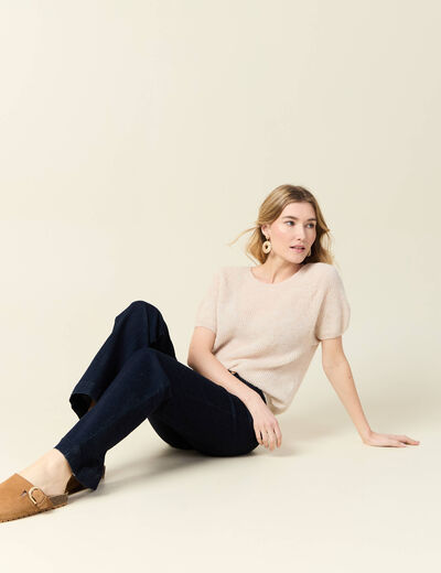 Pull manches courtes creme femme