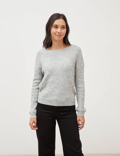 Pull manches longues col bateau gris femme