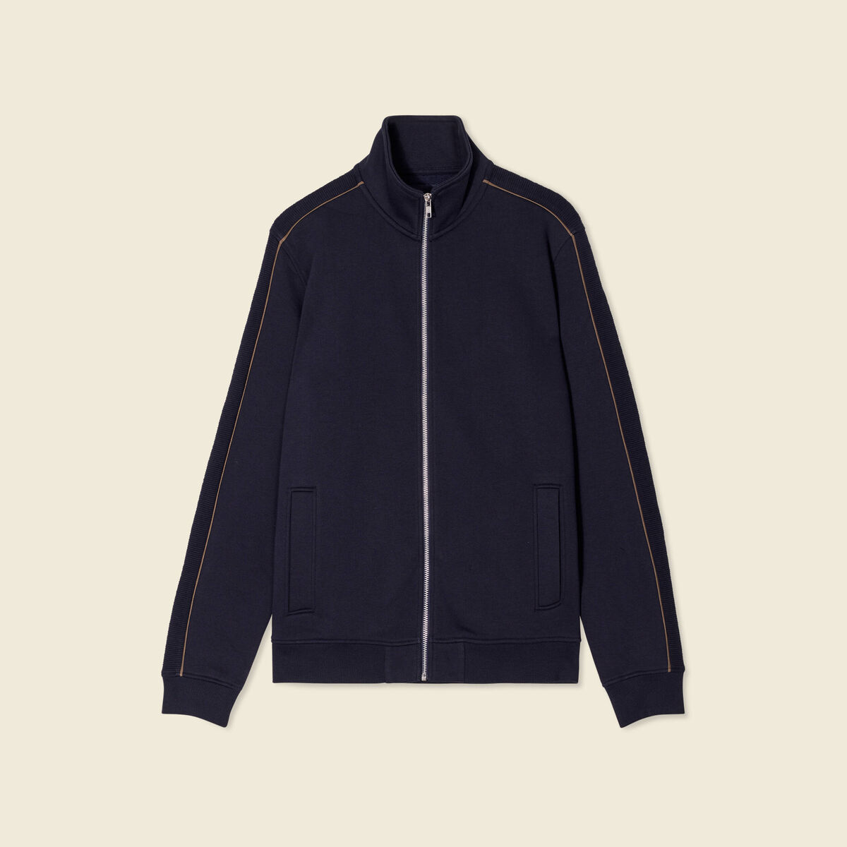 Gilet manches longues zipp&eacute; bleu marine homme