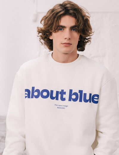 Sweat droit col rond manches longues ecru homme