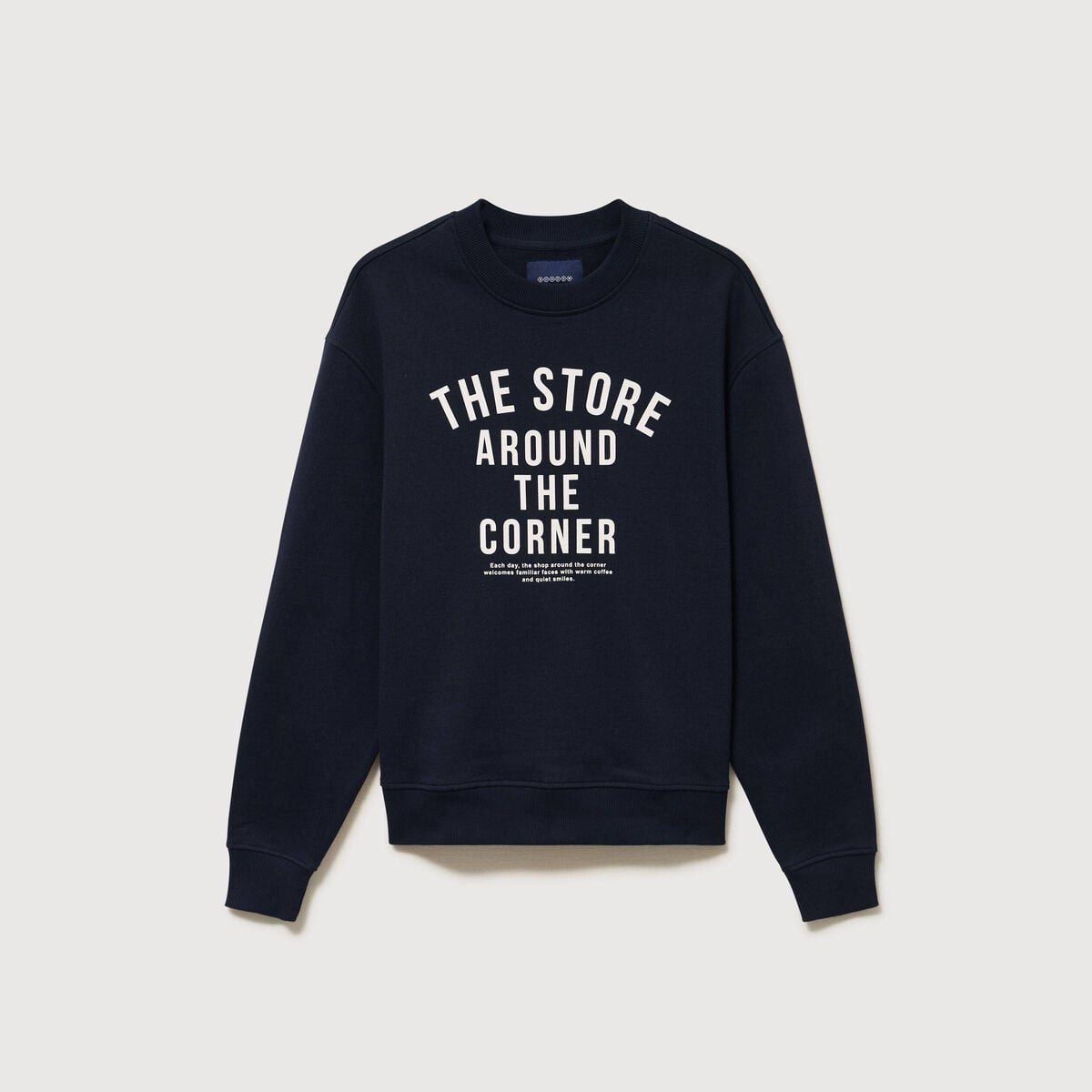 Sweat droit col rond en coton bleu marine homme