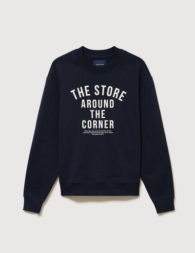 Sweat droit col rond en coton bleu marine homme