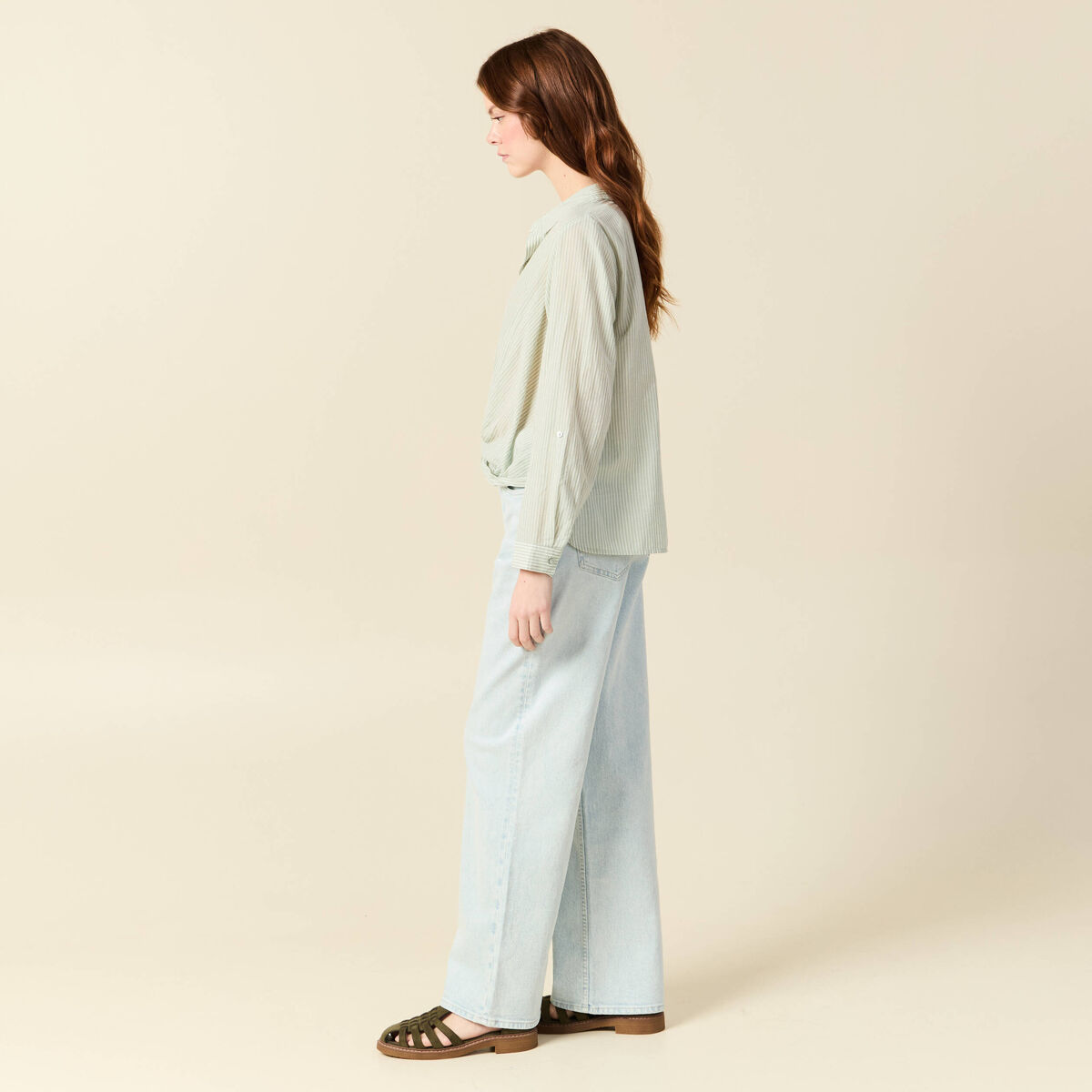Blouse manches longues vert olive femme