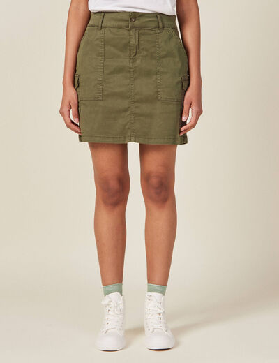 Jupe droite avec poches vert kaki femme