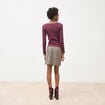 T-shirt col v manches longues ajust&eacute; prune femme