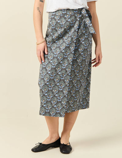 Jupe midi droite bleu marine femme