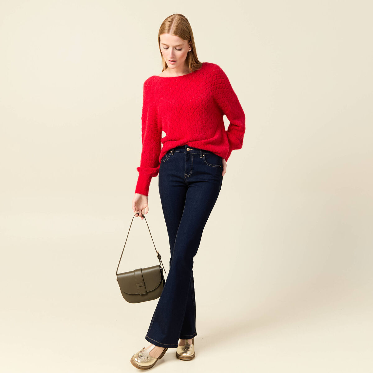 Pull manches longues rouge femme