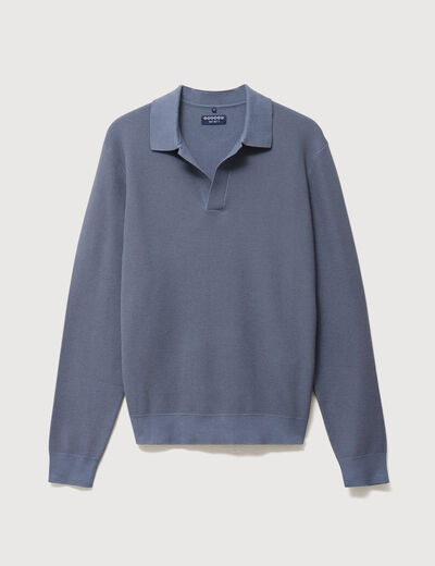Pull droit col polo manches longues bleu gris homme